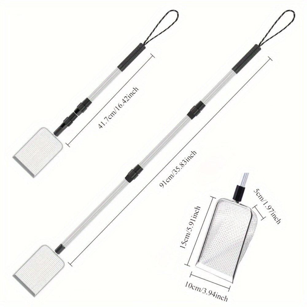 Beach Sand Sifter Scoop Telescopic Handle – Stainless Steel Retractable 3-Section Scoop for Treasure Hunting Shell Collecting Beach Combing Cat Litter Cleaning, 1pc or 2pcs