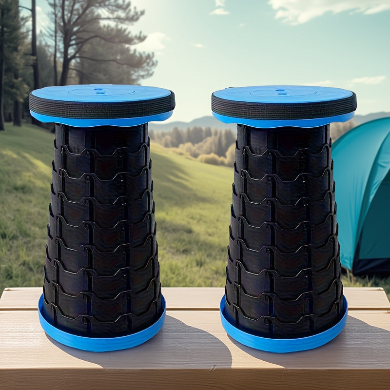 Collapsible Folding Camping Stool 2pcs | Max Load 400lbs Portable Telescopic Stool | Compact Plastic Seat for Travel Camping Hiking Fishing Backyard BBQ | Outdoor Stool Gift for Men Blue