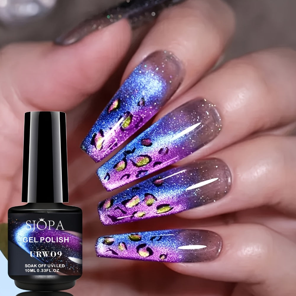 Magnetic Cat Eye Gel Nail Polish 9D Holographic Rainbow Glitter Blue & Purple — LED UV Soak-Off Gel Polish Paraben-Free Water-Based Formula, Salon & DIY Home Manicure Nail Art Gift for Women (0.34oz / 10ml)
