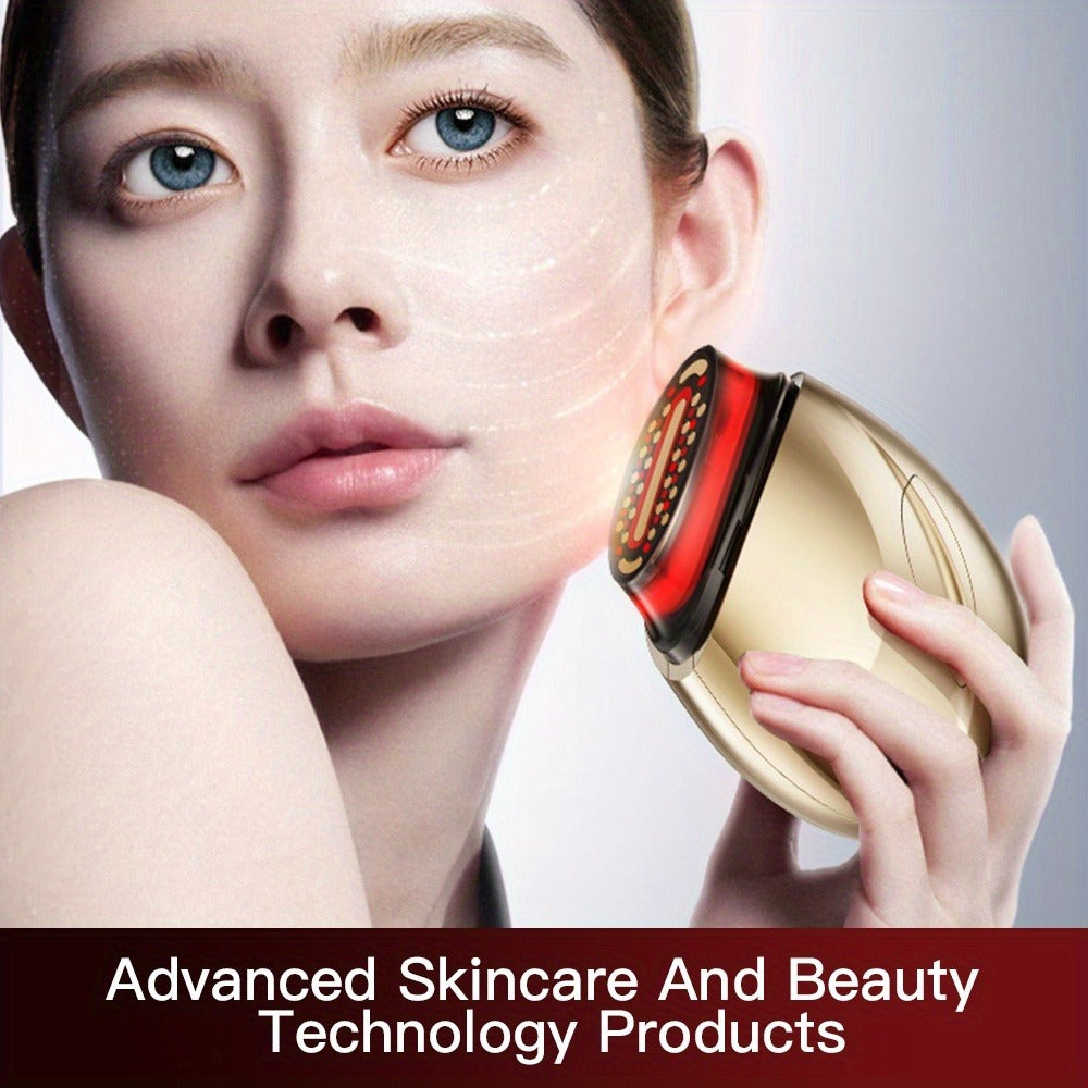 EMS Face Massager – 3-in-1 LED Light Therapy, Warm Heat & EMS Skin Tightening, USB Rechargeable Portable Facial Beauty Device for Anti-Aging, Collagen Boost & Glowing Skin, Home Spa Gift for Women