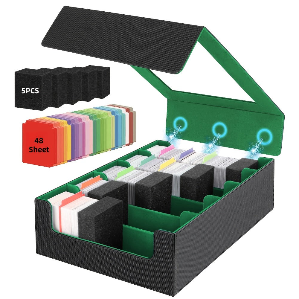 Trading Card Storage Box 5-Row 3900+ Capacity – Card Deck Case with 48 Colorful Dividers & 5 Foam Supporters for MTG Commander Yu-Gi-Oh Pokemon TCG Sports Cards