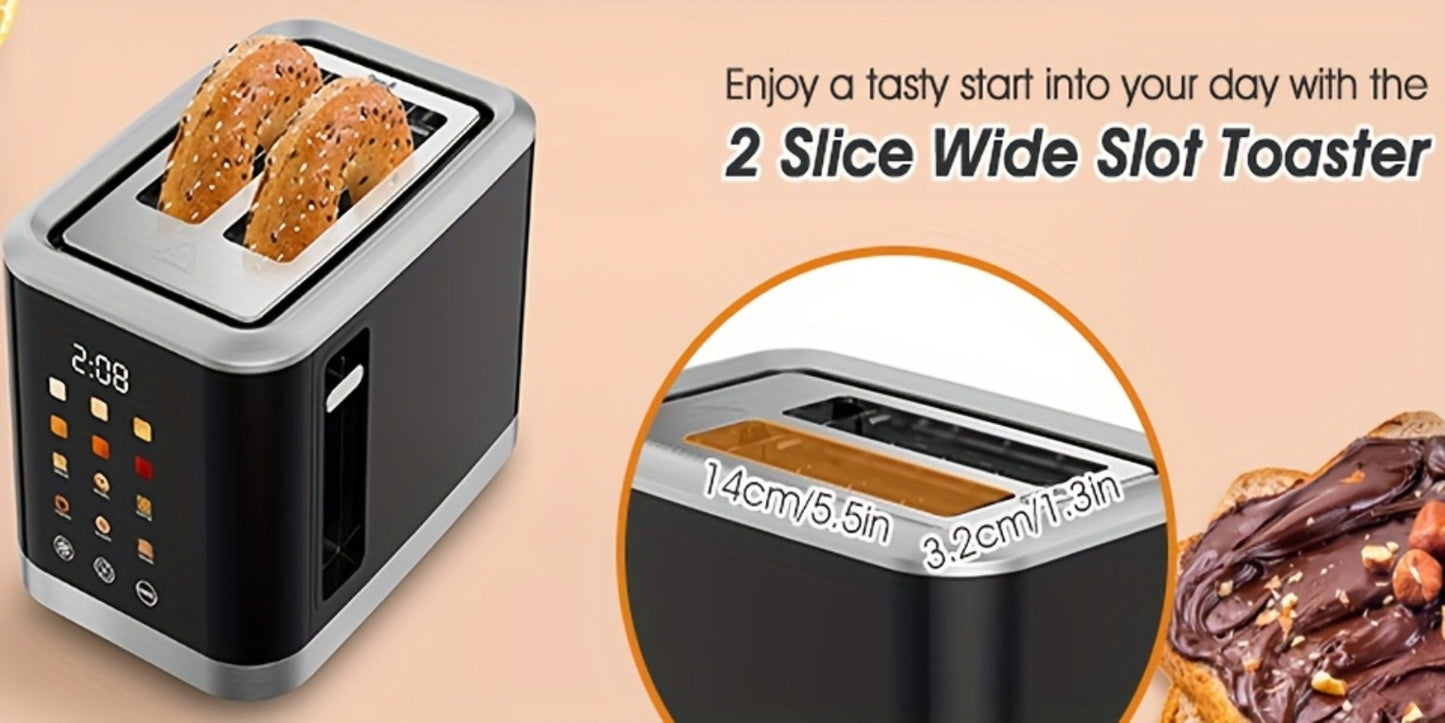 Smart Digital Toaster 2 Slice with Touch Screen LCD Display, 6 Bread Types & 6 Shade Settings, Extra Wide Slots, Stainless Steel – Bagel, Cancel & Defrost Functions for Modern Kitchen
