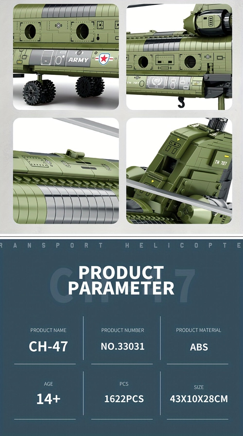 Chinook Helicopter Building Blocks Set 1622 Pcs – US Military CH-47 Transport Helicopter MOC Model Kit Adults Teens Aviation Military Fan Christmas Birthday Father's Day Gift