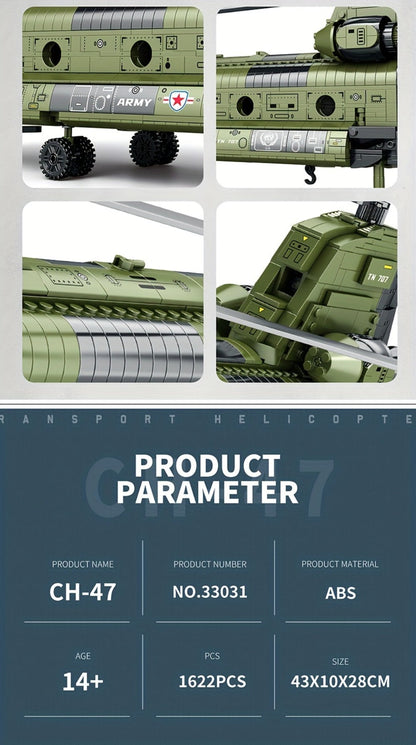 Chinook Helicopter Building Blocks Set 1622 Pcs – US Military CH-47 Transport Helicopter MOC Model Kit Adults Teens Aviation Military Fan Christmas Birthday Father's Day Gift