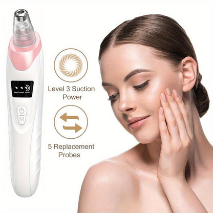 Blackhead Remover Vacuum 3-Level Suction USB Rechargeable Pore Cleanser - 5 Replaceable Probes 4 Tools Electric Deep Pore Extractor for Face Nose - Acne Sebum Whitehead Removal Gift for Women