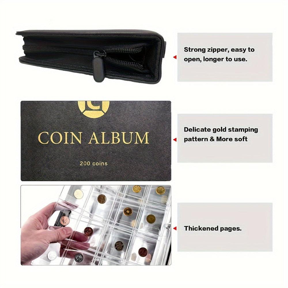 Coin Collection Book with Zipper & Handle 200/320 Pockets – 10/20 Page Coin Storage Album for Currency & Commemorative Coins, Fits 20/25/27/30mm Coins, Black & Blue