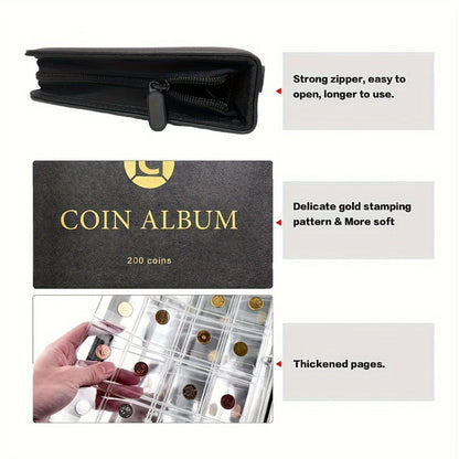 Coin Collection Book with Zipper & Handle 200/320 Pockets – 10/20 Page Coin Storage Album for Currency & Commemorative Coins, Fits 20/25/27/30mm Coins, Black & Blue