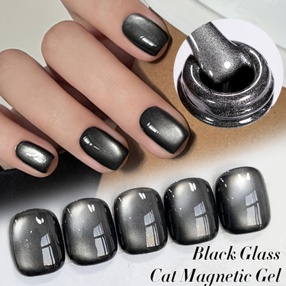 Black Cat Eye Magnetic Gel Nail Polish 10ml Glass Bead Iridescent Multicolor Shimmer – Soak-Off UV LED 30-Day Wear Shiny Line Effect, Salon Quality Nail Art for Women DIY Home Manicure