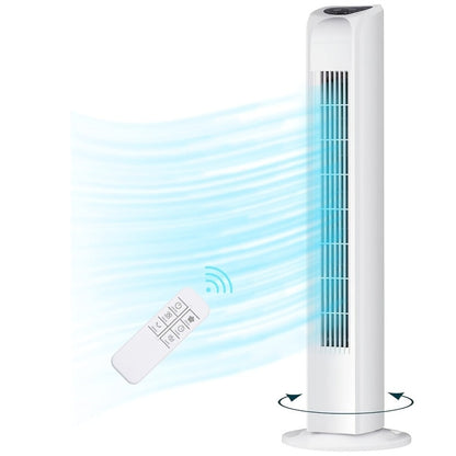 Tower Fan 31 Inch Bladeless | 80° Oscillating Standing Fan with Remote Control, 7.5H Timer & 3-Speed Settings, Quiet Cooling Fan for Bedroom, Living Room & Office – Black & White
