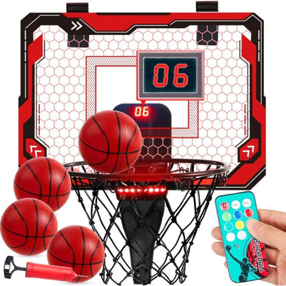 Indoor Basketball Hoop for Kids Over the Door – Light Up LED Scoreboard 4 Balls Air Pump 3 Game Modes 7 Light Shows, Active Sport Toy Gift for Boys Girls Ages 3 to 14 (Red)
