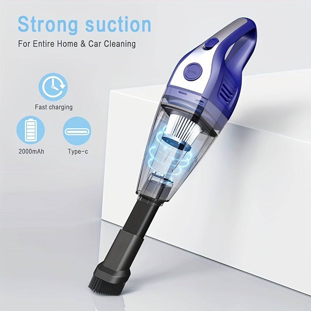 Handheld Cordless Vacuum Cleaner with Powerful Suction – Portable USB Rechargeable Mini Vacuum with Multiple Accessories for Car, Home, Office & Tight Spaces
