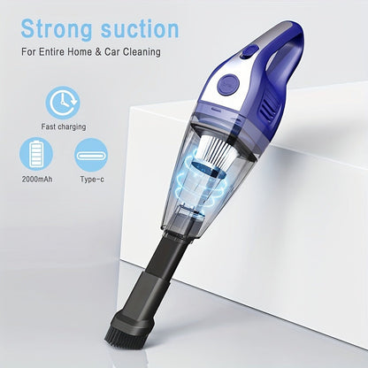 Handheld Cordless Vacuum Cleaner with Powerful Suction – Portable USB Rechargeable Mini Vacuum with Multiple Accessories for Car, Home, Office & Tight Spaces