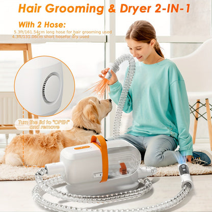 Dog Grooming Vacuum 8-in-1 & 9-in-1 with Dryer Function – 2.2L Large Cup, Low Noise Pet Grooming Vacuum for Shedding, 6 Grooming Tools, Strong Suction Home Dog Grooming Kit (Purple or Orange)