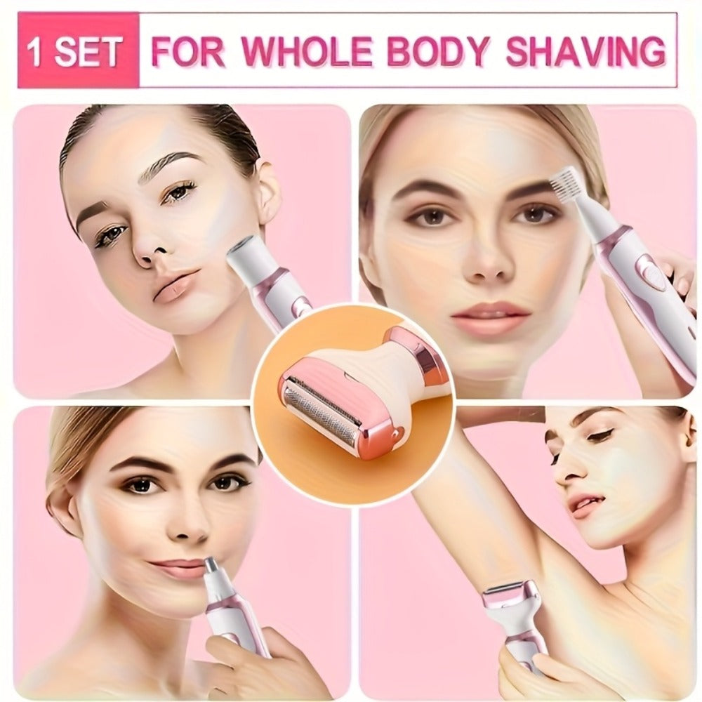 Electric Shaver for Women 4-in-1 Rechargeable Grooming Kit – Painless Hair Remover Eyebrow Trimmer Nose Hair Bikini Trimmer, Portable Body Hair Removal Face Legs Underarms, Beauty Gift for Her