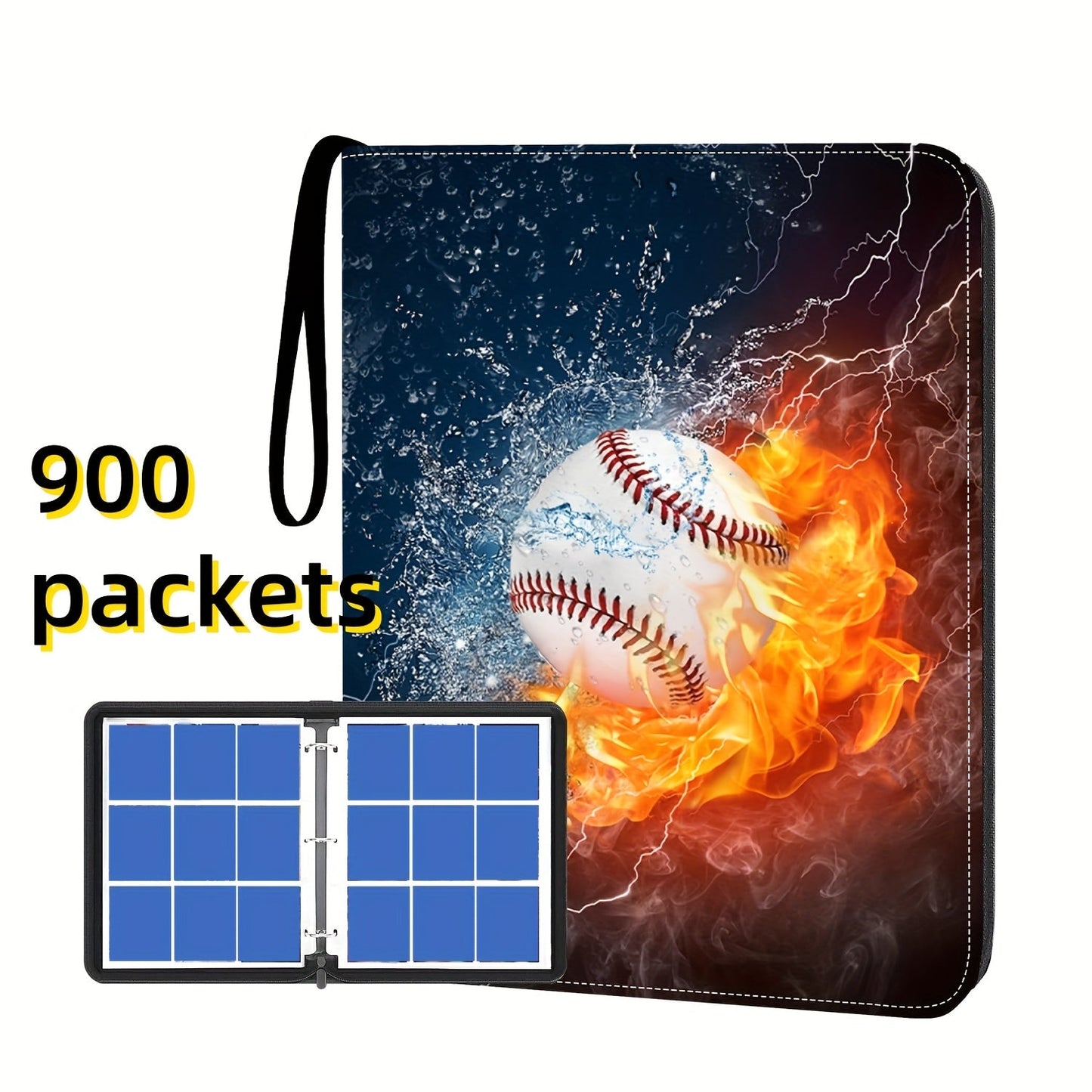 Trading Card Binder 900 Card Slots 9-Pocket 50 Pages PU Waterproof Zipper Closure 3-Ring D-Ring Removable Sheets for Baseball Football Basketball TCG MTG Sports Card Collection Storage Album