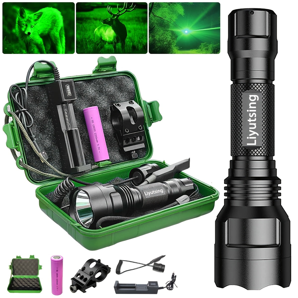 Night Hunting Flashlight with Remote Control Switch – 350 Yards High Power Green Red White Light, 18650 Rechargeable, Multiple Mounts for Hunting, Fishing, Camping & Beekeeping, Best Gift for Men