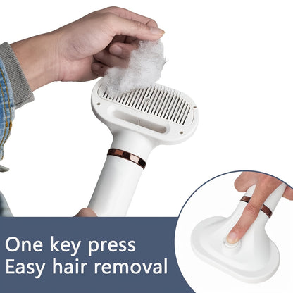 Pet Hair Dryer 2-in-1 with Self-Cleaning Slicker Brush – Portable Dog Blow Dryer for Dogs & Cats, 3 Temperature Settings, Low Noise, Fast Drying Grooming Tool for Home Use