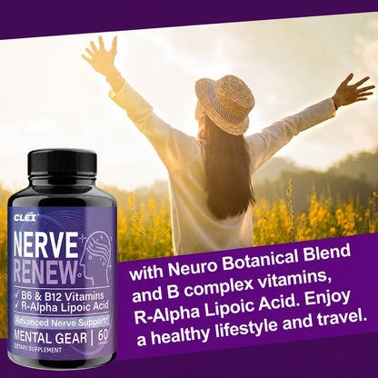 Nerve Renew Capsules with Vitamin B Complex & R-Alpha Lipoic Acid – Neuro Botanical Antioxidant Blend for Nerve Health, Energy & Active Lifestyle | Daily Supplement for Women & Men | 60 Capsules