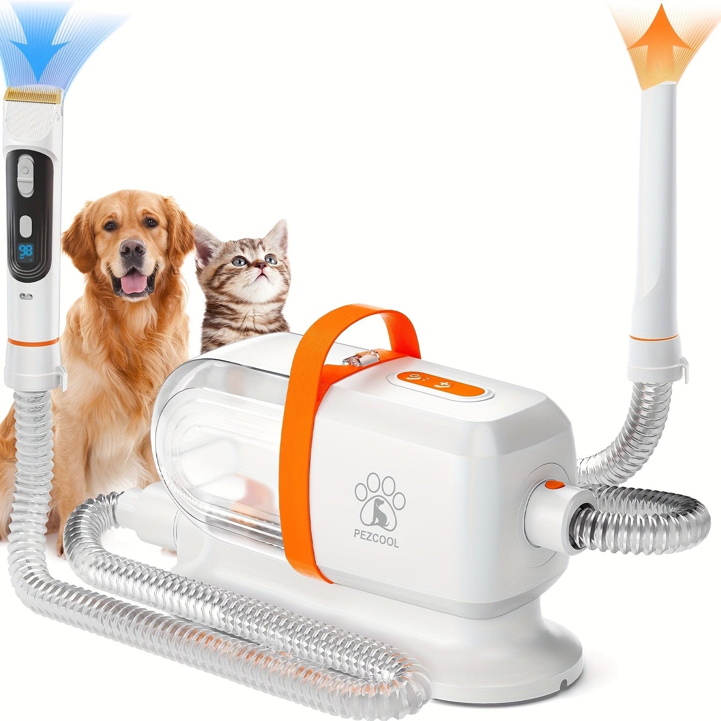 Dog Grooming Vacuum 8-in-1 & 9-in-1 with Dryer Function – 2.2L Large Cup, Low Noise Pet Grooming Vacuum for Shedding, 6 Grooming Tools, Strong Suction Home Dog Grooming Kit (Purple or Orange)