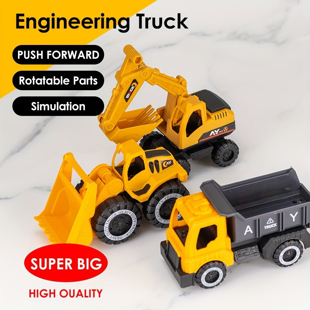 Construction Vehicle Toy Set for Kids – 4PCS Large Shatterproof Excavator, Mixer, Dump Truck & Bulldozer Engineering Cars, Push & Pull-Back Toy Trucks for Toddlers Ages 2+, Birthday Gift for Boys