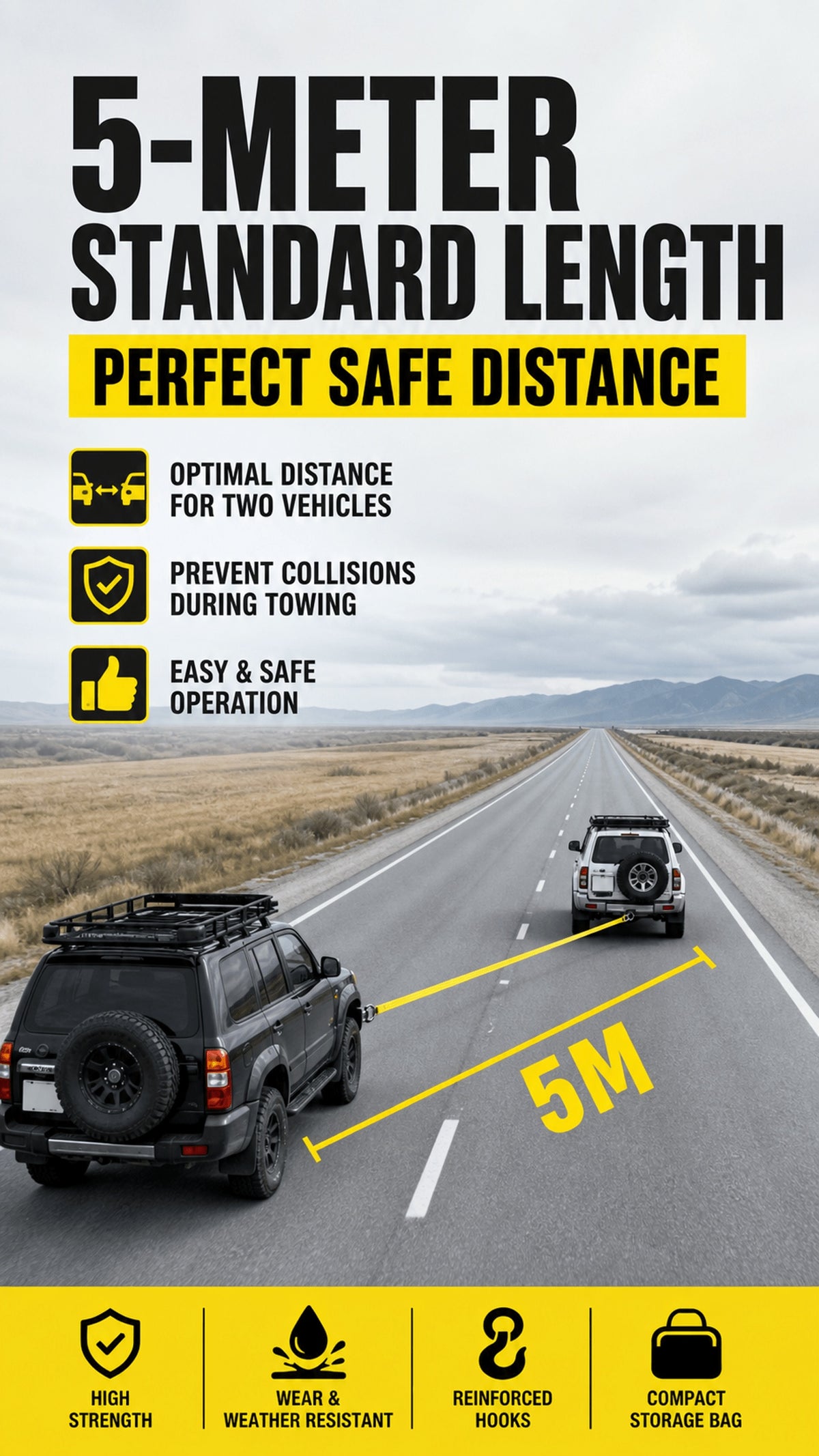 Heavy-Duty Trailer Winch Strap, 4 Meters 13 Feet, 1.3 Tons, 11, 000 Pounds Capacity, Equipped with Forged Steel Hook, Suitable for Emergency Vehicle Rescue Ropes for SUV Trucks, Pickup Trucks, Etc., Essential Kit for Off-Road Rescue Towing Equipment