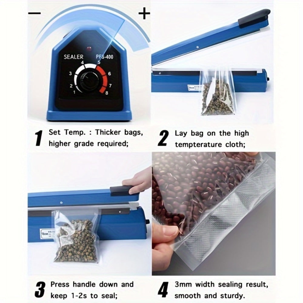 Impulse Heat Sealer 8" & 12" | Adjustable Temperature Poly Bag Sealing Machine for Plastic, Mylar, PE & PP Bags – Portable Manual Heat Sealer for Home, Restaurant, Retail & Food Storage