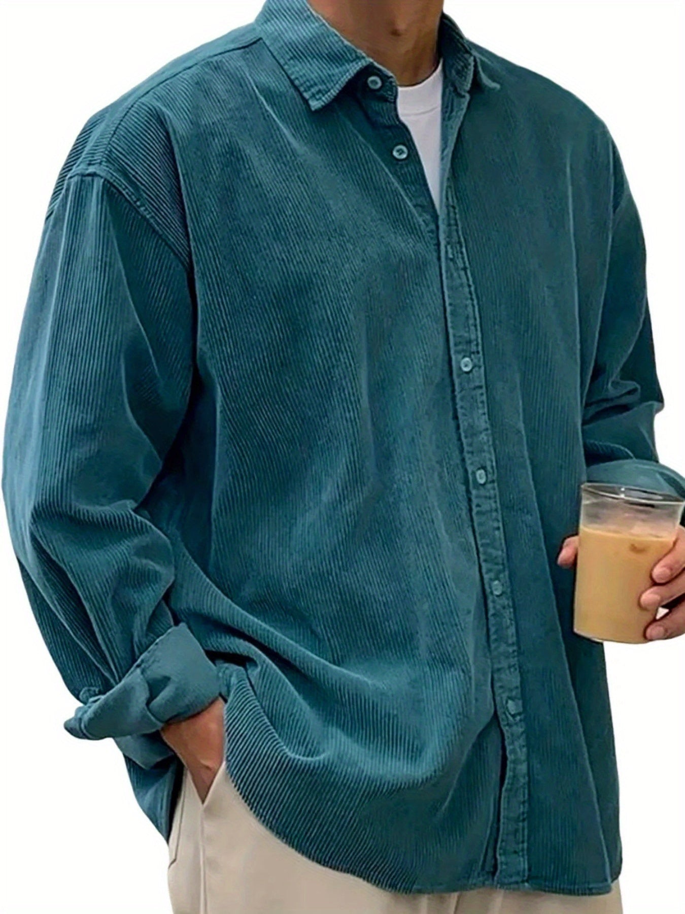 Men's Solid Relaxed Fit Long Sleeve Casual Shirt - Easy Care