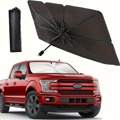 1pc Extra Large Titanium Silver Car Sun Umbrella with Retractable Heat Insulation Windshield Sunshade, Universally Fit for UV Protection on Trucks, Rvs And Cars