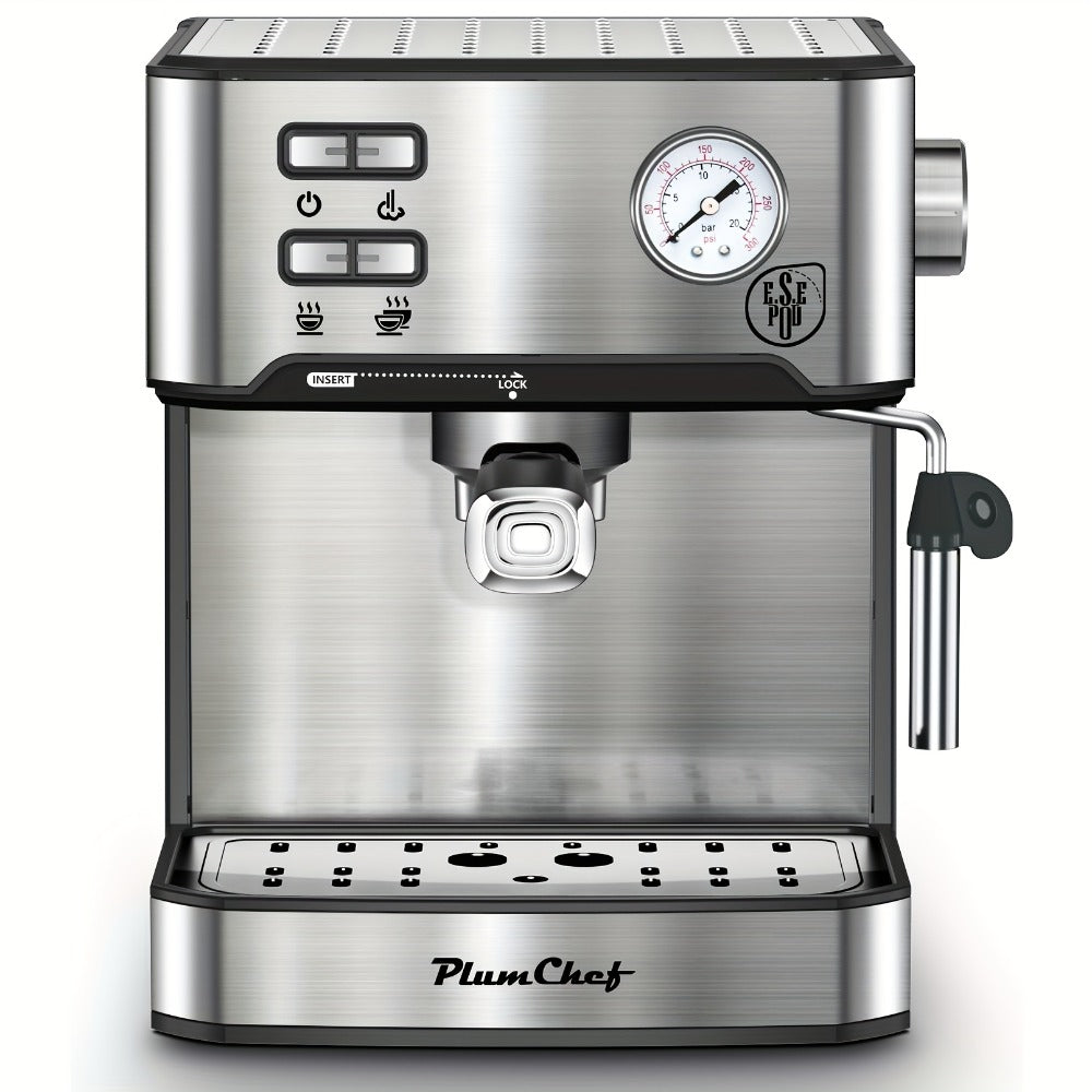 20 Bar Espresso Machine 950W – Stainless Steel Espresso & Cappuccino Latte Maker with Steam Wand Milk Frother, 49.03oz Water Tank, ESE Pod Filter, Home Barista Coffee Machine – Black, Pressure Gauge