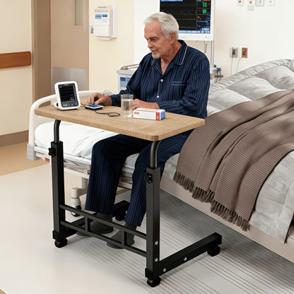 Overbed Table Adjustable Height – Hospital-Grade Nursing Bedside Table with Independent Storage Compartments for Elderly & Patient Care | Portable Auxiliary Tray Table, 8 Colors
