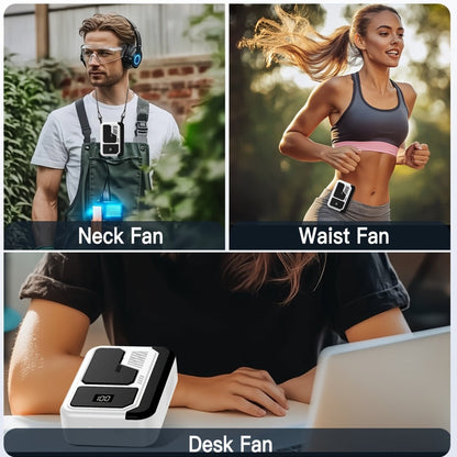 Neck Fan Portable Wearable, 3000mAh Battery Hands-Free Personal Fan 3 Wind Speeds Digital Display, USB Rechargeable Bladeless Neck Fan for Outdoor Camping Fishing Hiking Travel Sports, Silver Yellow White