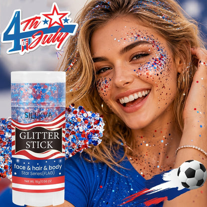 Glitter Makeup Stick Red & Blue Multi-Use Glitter Gel for Face Hair & Body – Patriotic American Flag Theme for July 4th Independence Day Sports Events & Stage
