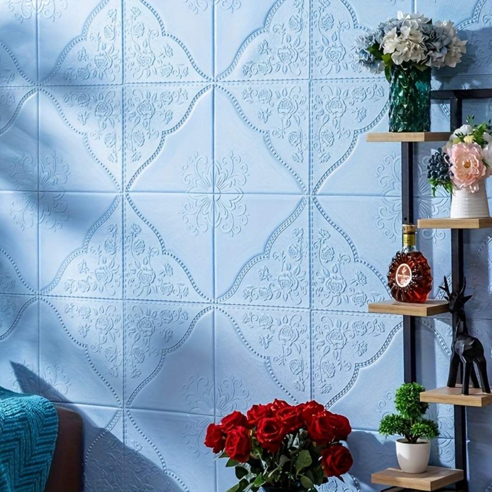 Peel and Stick Tile Stickers 13.78x13.78in Self-Adhesive Glam Plaid Pattern Wall Tiles for Kitchen Bathroom Living Room – 50pcs PVC Waterproof Removable Backsplash Decor