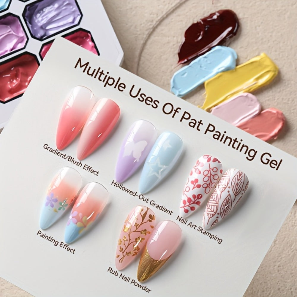 4-in-1 Pat Ombre Gel Nail Polish 9 Colors Gradient Stamping Painting Rub Powder – Solid Varnish for DIY French Manicure & Salon Nail Art, Chrome Glitter Effect for Women by UR SUGAR