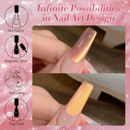Cat Eye Magnetic Gel Nail Polish Set BORN PRETTY Nude Golden Glitter 2 Colors Ultra Shine Semi-Permanent UV LED Soak Off Long Lasting 30 Days 0.34oz Each for Women Nail Art