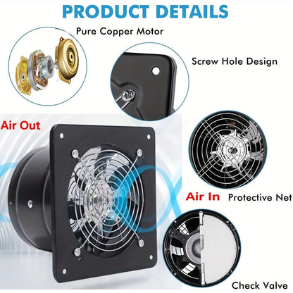 Exhaust Fan 8 Inch Wall Mount Ventilation Fan – 40W Pure Copper Motor, Backdraft Damper, Metal Fume Extractor with Switch for Kitchen, Bathroom, Garage, Shop & Smoking Room