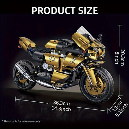 1000PCS Motorcycle Building Blocks 1:10 Scale DIY Black & Gold Motorbike Model Kit – Adult Collector Display Ornament, Exquisite Detail Assembly, Unique Gift for Men Motorcycle Enthusiasts Ages 14+