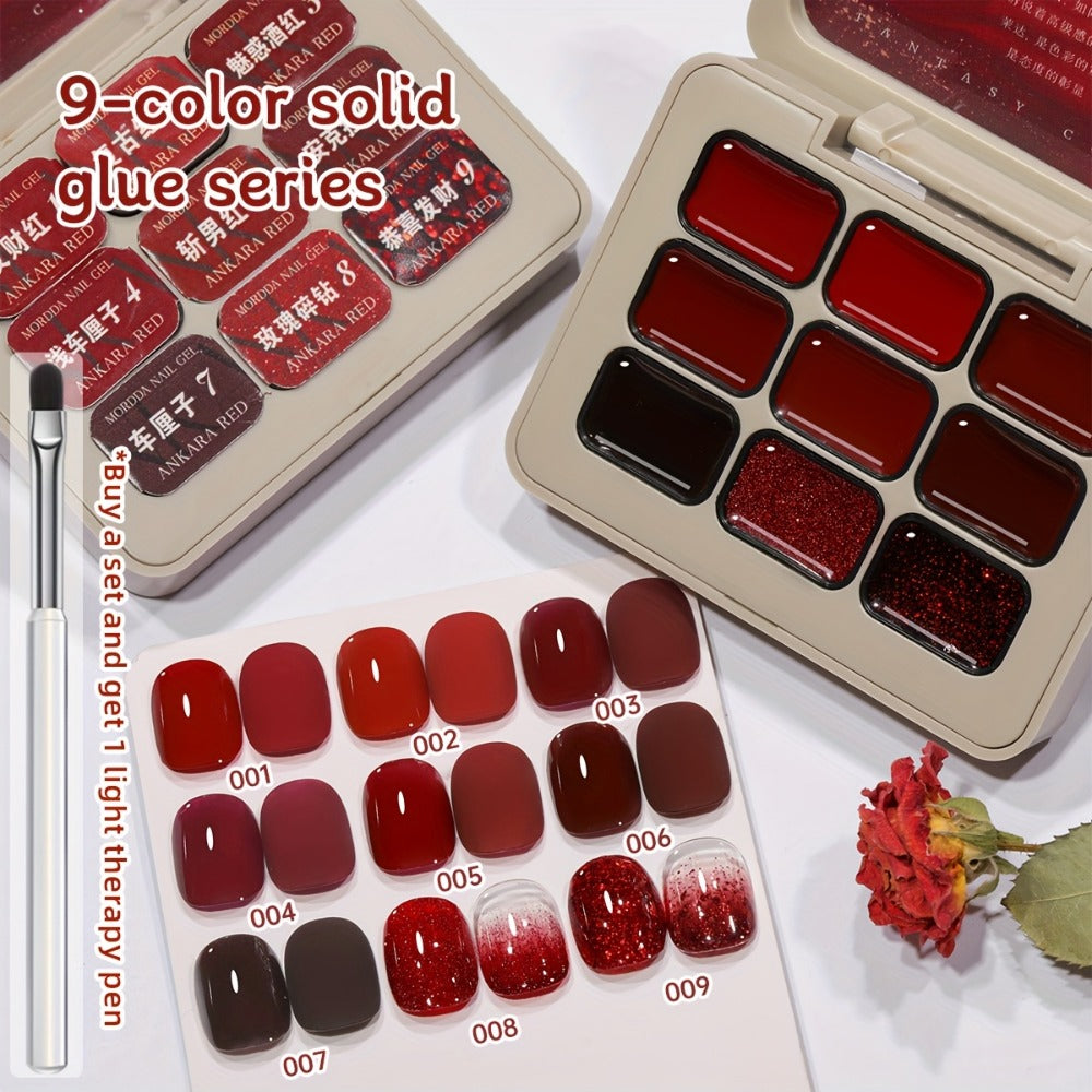 Gradient Gel Nail Polish Set 9pcs Ancola Red Collection – High Saturation Solid Gel, Shiny Gloss Finish, LED Curable Multifunctional Nail Gel | Spring Summer Ombre DIY Manicure Kit for Women