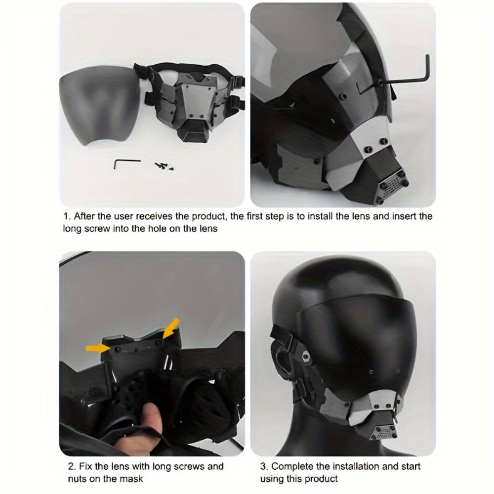 Cyberpunk Futuristic Face Mask for Men & Adults – Breathable Sci-Fi Half Mask for Halloween Cosplay Rave Bar Club Music Festival Photo Prop Cool Gift