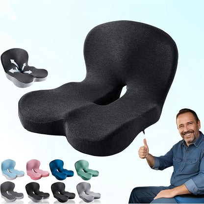 Memory Foam Seat Cushion with L-Shaped Back & Lumbar Support, Ergonomic Breathable Chair Cushion for Long Sitting, Home Office Chair Study Car Living Room Daily Comfort Cushion for Back Pain Relief