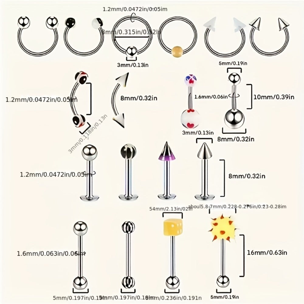 Piercing Kit Professional Stainless Steel Body Piercing Set with Needles Clamps & Tools — Complete DIY Home Piercing Supplies for Ear Nose Navel Lip Tongue Cartilage Septum