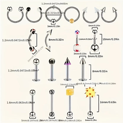 Piercing Kit Professional Stainless Steel Body Piercing Set with Needles Clamps & Tools — Complete DIY Home Piercing Supplies for Ear Nose Navel Lip Tongue Cartilage Septum