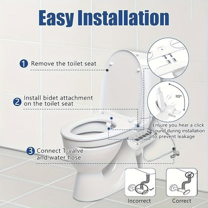 Bidet Attachment for Toilet Ultra-Slim – Non-Electric Cold Water Sprayer, Retractable Self-Cleaning Nozzle, Adjustable Water Pressure, Easy Install Toilet Seat Bidet