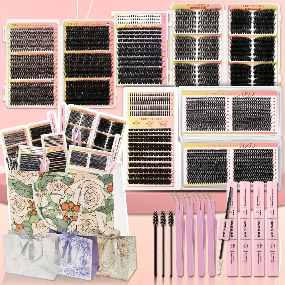 DIY Lash Clusters Gift Set 30D-100D Mixed Length Soft Fluffy Volume Cluster Lashes with Tweezers & Mascara Wands – Natural to Glam Look, Perfect Beauty Gift for Her & Mom