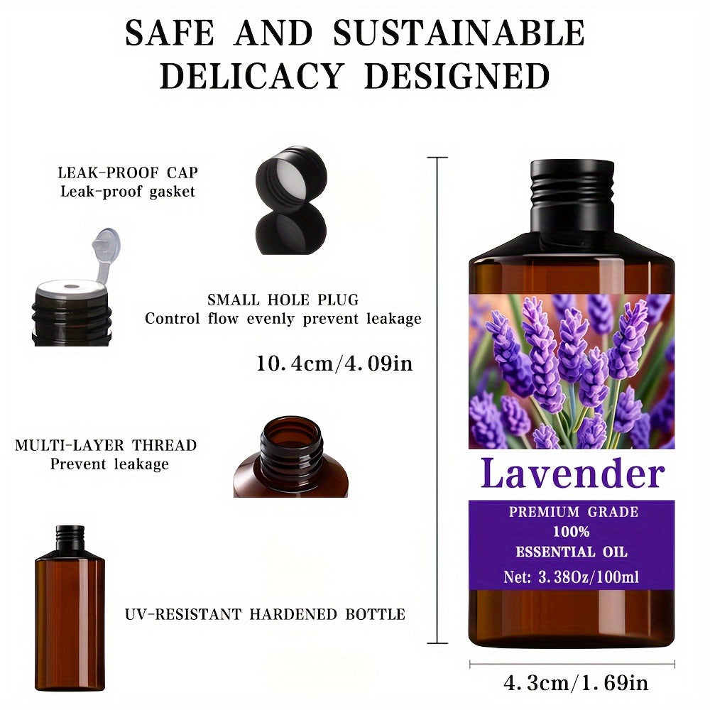 Lavender Essential Oil 100ml 100% Pure Natural — Sleep Aid Relaxation Stress Relief Aromatherapy Diffuser Massage Nail Hair Skin Care Calming Herbal Scent Gift Men Women 3.38oz