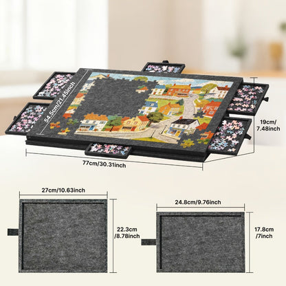Jigsaw Puzzle Board with Felt Mat & 6 Sorting Drawers - Foldable Roll-Up Puzzle Saver Fits Up to 1000 Pieces | Portable Puzzle Storage Organizer for Adults Kids Family Game Night