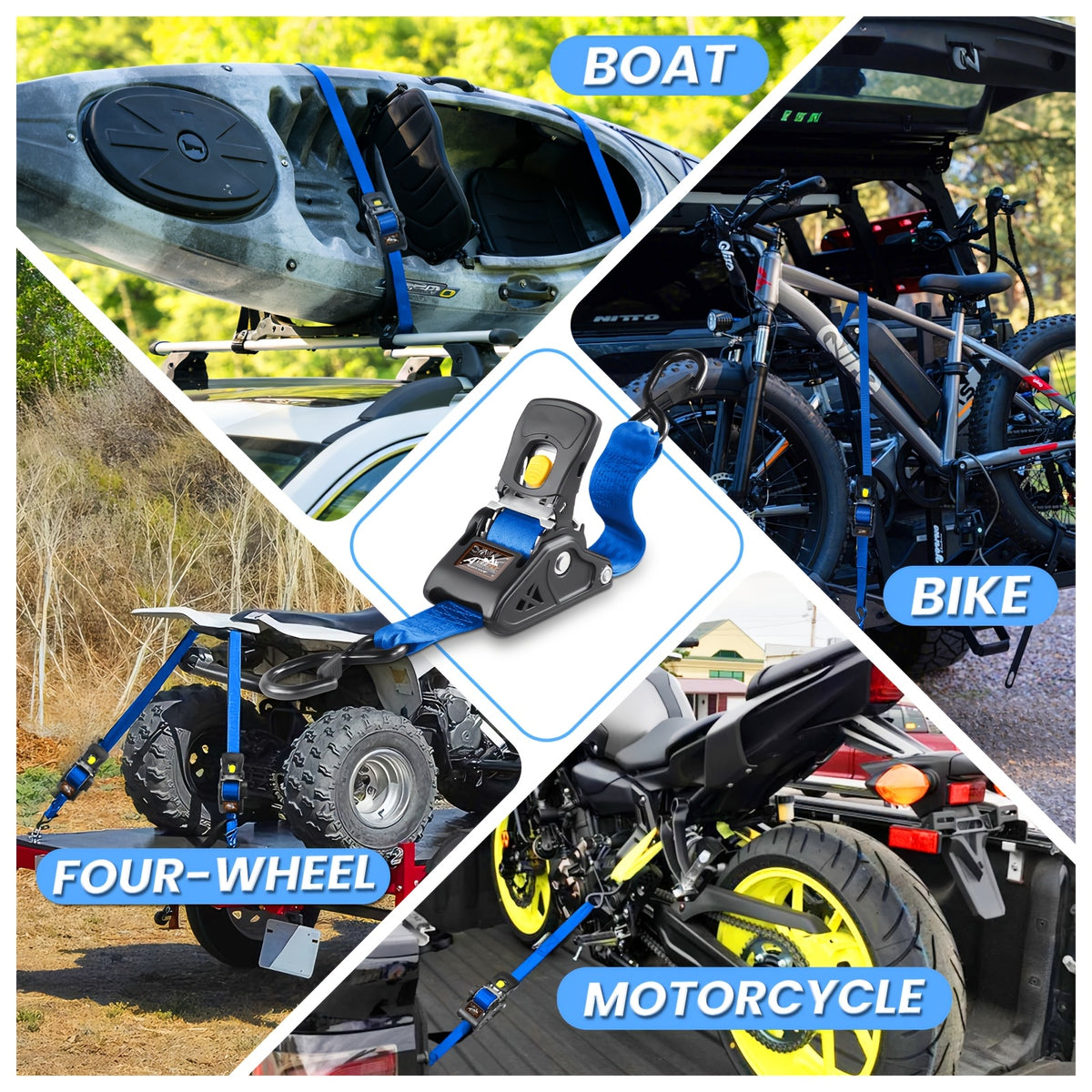 2pcs Retractable Ratchet Straps, 2Inch × 10 Feet Heavy Duty Auto Self Retracting Tie Down Straps - 1pc With Storage Bag And Extension Strap - Cargo Straps For Truck, Cargo Trailer, Motorcycle, Moving, Appliances
