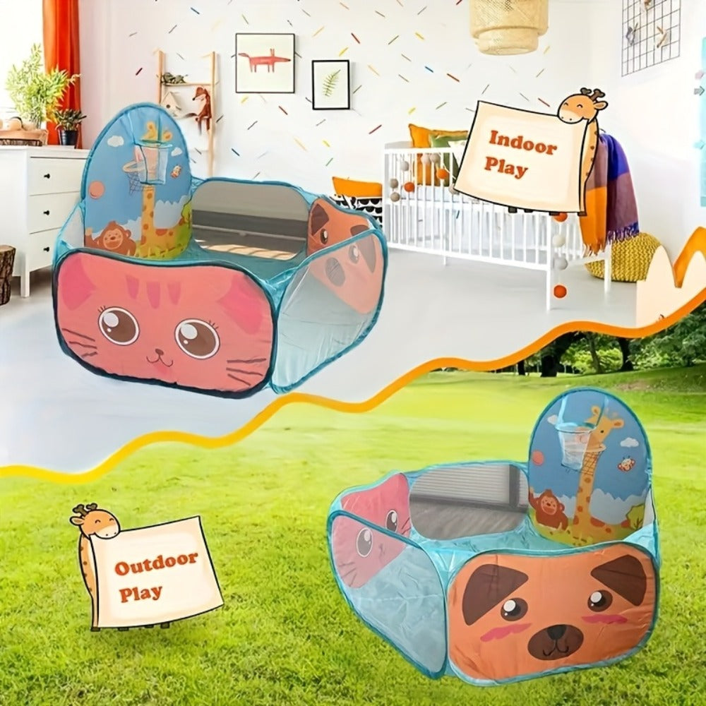 Giraffe Ball Pit Pop-Up Pool Tent with Basketball Hoop for Kids Indoor Outdoor Play Portable Backyard Beach Game Tent Boys Girls Best Holiday Gift Balls Not Included