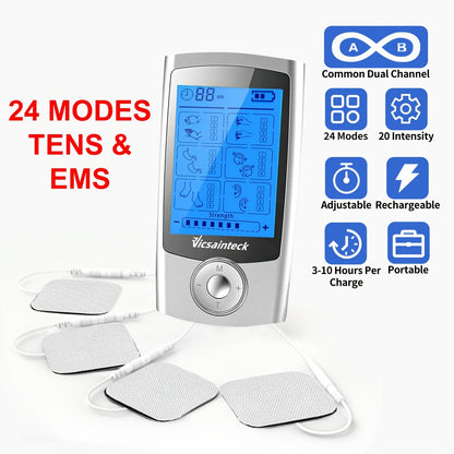 Portable TENS EMS Unit Muscle Massager – 16 Modes 20 Intensity Levels, 4 Electrodes for Back, Shoulder, Leg & Foot Pain Relief, Rechargeable Physical Therapy Device for Men & Women