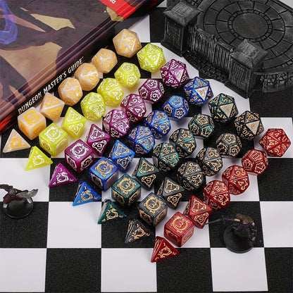 DnD Dice Set 49pcs Dragon Pattern Polyhedral Dice 7 Sets with Pouches – D4 D6 D8 D10 D12 D20 for Dungeons & Dragons RPG MTG Tabletop Games, 7 Colors Acrylic Gamer Gift